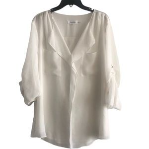 Calvin Klein White Blouse Top 2 pockets Long sleeves XL